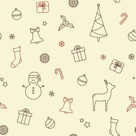 Seamless pattern with Christmas symbols and elements for winter holidays designのイラスト素材