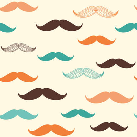 Seamless pattern with mustache for design in vintage, retro, hipster styleのイラスト素材