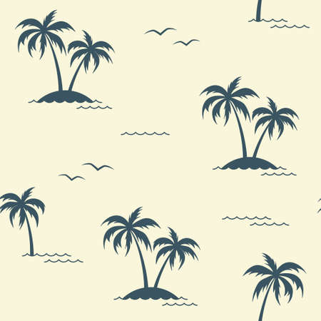 Seamless pattern with palm trees and seagullsのイラスト素材