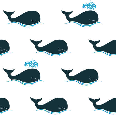 Seamless pattern with whales and their blow spoutsのイラスト素材