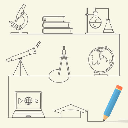 Set of linear style icons for education conceptのイラスト素材