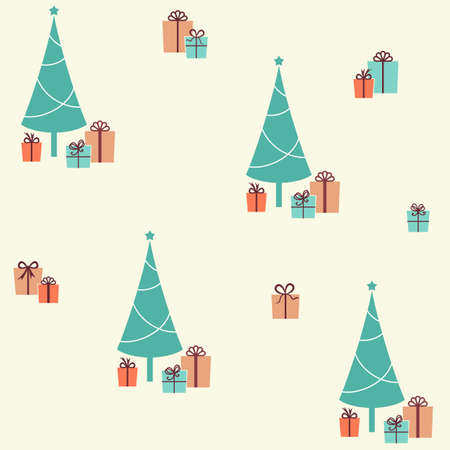 Seamless pattern with Christmas tree and gift boxes for winter holidays designのイラスト素材
