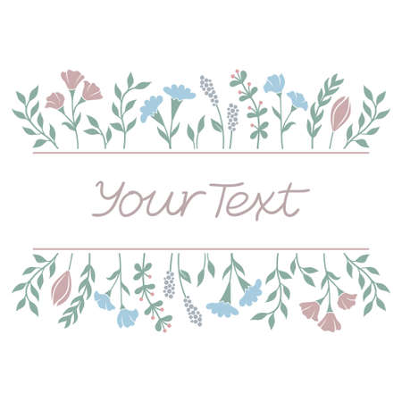 Floral frame background in pastel colors with variety of flowers and grassesのイラスト素材