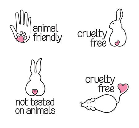 Set of linear icons for cruelty free concept and not tested on animals productsのイラスト素材