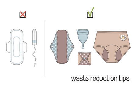 Zero waste tips for people who menstruate. Choice of reusable period products instead of disposable ones. Eco-friendly living, Zero waste lifestyleのイラスト素材