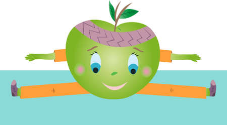 Green apple vector doing sports and sits on a twine.のイラスト素材