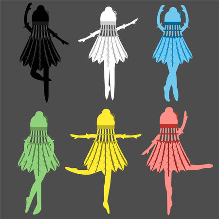 Collection of multi-colored ballerinas dancing in different poses on a gray background cartoon vectorのイラスト素材