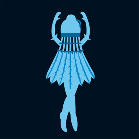 Blue character ballerina silhouette in a shuttlecock dress dancing on a blue background vectorのイラスト素材