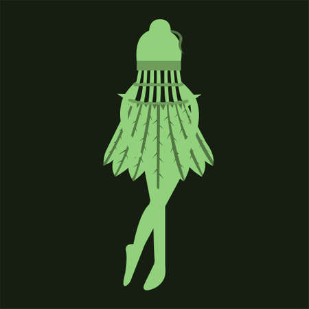 Green ballerina in a shuttlecock dress on a dark green background vector cartoonのイラスト素材
