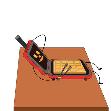 waffle-iron lies on a table with tongs vectorのイラスト素材