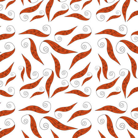 Seamless pattern red swirling spiral leaves of different shapes on a white backgroundのイラスト素材