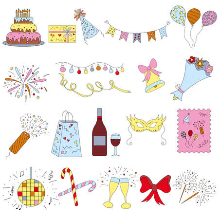 Holidays icon set. Collection of festive multicolored iconsの販売画像