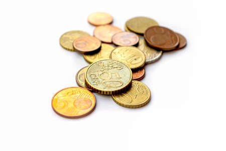 isolated money euro coins on white background space for textの写真素材