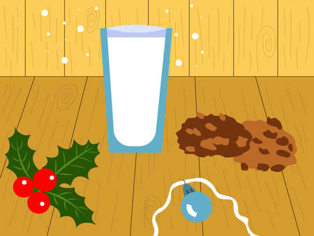 A glass of milk and cookies for Santa. Food illustration. Isolated vector illustration. Sweet beverageのイラスト素材