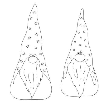 Christmas coloring book for children. ... Christmas gnomes on white background. Scandinavian Nordic Gnome. Traditional holiday. Winter vector illustrationのイラスト素材