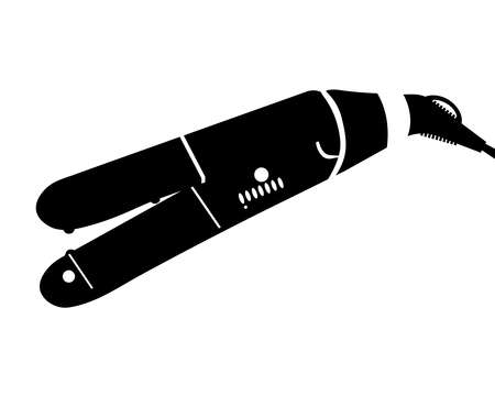 Black hair straightener for girls with curly hair. Vector icon on white backgroundのイラスト素材