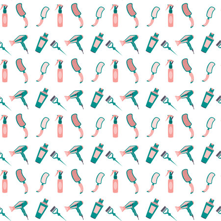 Seamless pattern collection of hair accessories. Vector illustration on white background. Hair careのイラスト素材