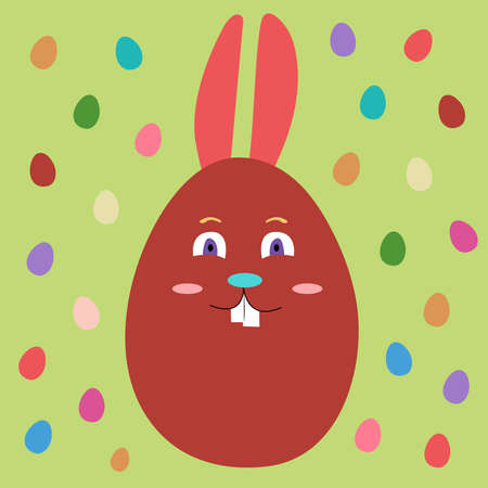 Easter egg with bunny ears on green backgrounds. Easter decoration. Happy Easter. Vector cartoon illustration.のイラスト素材