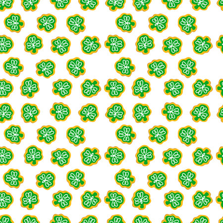 St Patrick's Day cookies seamless pattern. Shamrock St. Patricks Day Sugar Cookies. Seamless pattern. Vector illustrationのイラスト素材