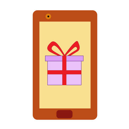 Mobile shopping. Buys a box with present. Concept of online shopping. Flat vector illustrationのイラスト素材