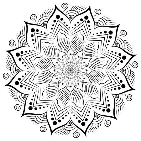 Beautiful doodle mandala. Design Coloring page antistress. Vector illustration mandala for mehndi, postcard, tattoo, decor, henna. Ethnic decorative elements. Zen art style illustrationのイラスト素材