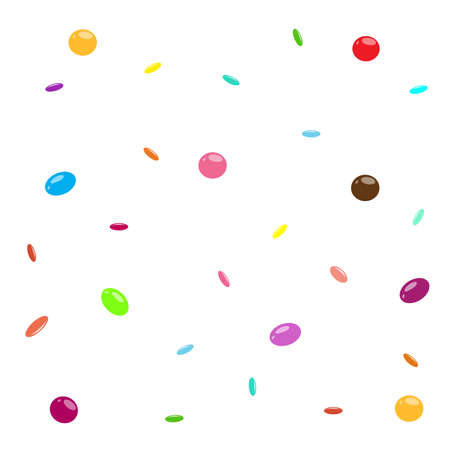 Colorful round candies isolated on white background. Sweets for children. Tasty food. Background from multi-colored sweetsのイラスト素材