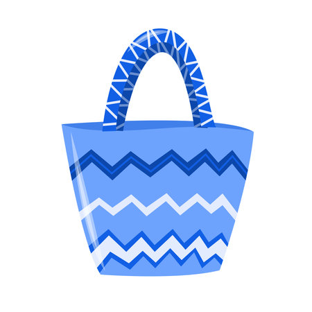 Summer beach blue striped bag. Summer isolated object on a white background. Vector illustration. Symbol vacation or holidayのイラスト素材