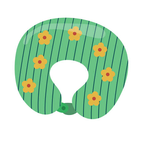 Green travel pillow with floral pattern. Comfortable neck pillow. Travel pillow. An isolated item on a white background.のイラスト素材