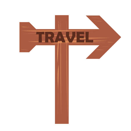 Wooden signpost with the inscription travel. Wooden plaque isolated on white background. Travel elementのイラスト素材