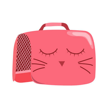 Cat or puppy carrier. Carrying bag for your pet when traveling. Vector isolated illustration on a white background. Cartoon characterのイラスト素材