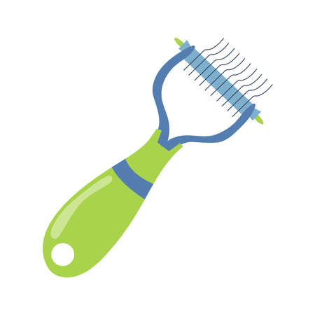 Brush for wool with sharp teeth isolated on white background. Brush for animal fur. Pet accessory. Vector cartoon illustrationのイラスト素材