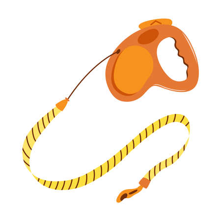 Orange retractable leash for dog. Animal accessory for outdoors walk. Animal care item isolated on white background. Vector cartoon illustrationのイラスト素材