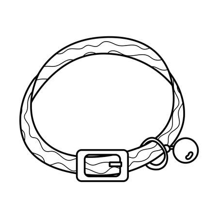 Collar with a bell for cat in doodle style. Neck belt. Accessory for pets hand draw. Animal care item isolated on white background. Vector illustrationのイラスト素材