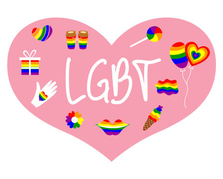 LGBT symbols. Pride month concept. Gay parade symbols. Human rights and tolerance. Vector cartoon illustration.のイラスト素材