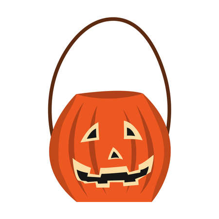 Pumpkin bag for collecting sweets for halloween. Halloween pumpkin. Happy halloween holiday. Decoration for horror night. Vector cartoon illustrationのイラスト素材