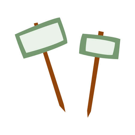 Garden plaques. Wooden banner signpost. Isolated vector illustration on white background.のイラスト素材