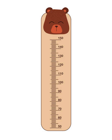 Kids meter wall with cute bear. Stadiometer for little children. Kids space height chart. Design of kid's products. Cute wall meter with funny animals. Vector templateのイラスト素材
