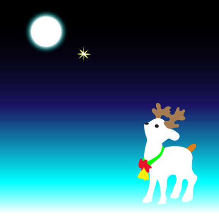 New Year 2022 Deer looks at the moon and starsのイラスト素材