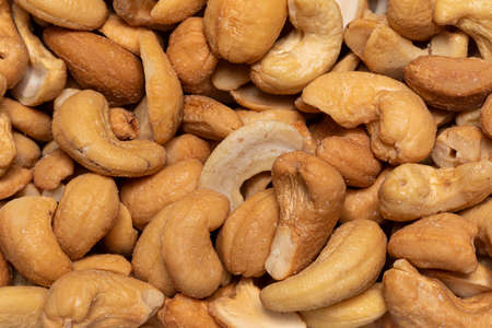 Top view full frame macro shot of cashew nuts.の写真素材