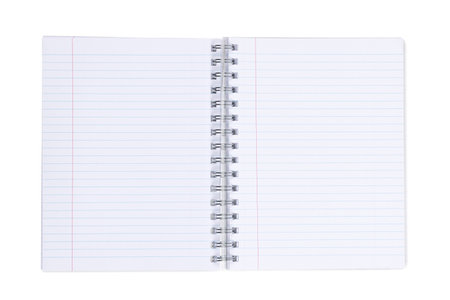 Real photo of spiral notebook displaying empty lined paper sheets for writing purposes. Top view,...