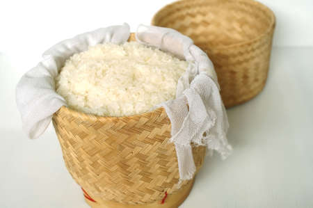 sticky rice in bamboo basketの写真素材