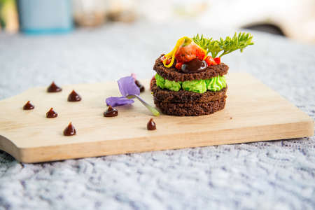 Chocolate Brownie on wood dishの写真素材