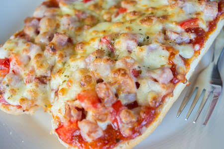 Pizza bread on white dishの写真素材