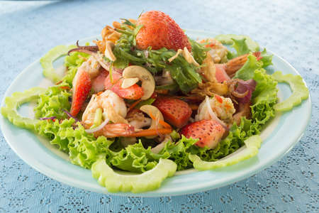 spicy salad sea food with Strawberryの写真素材