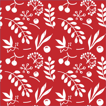 Seamless floral pattern on a red background. Vector illustrationのイラスト素材