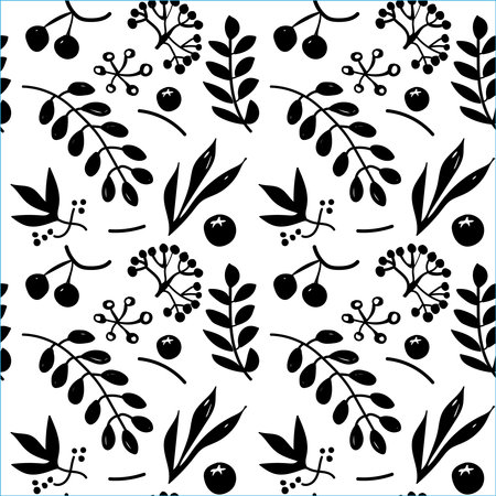 Black thin lines seamless floral pattern on a white background. Vector illustrationのイラスト素材
