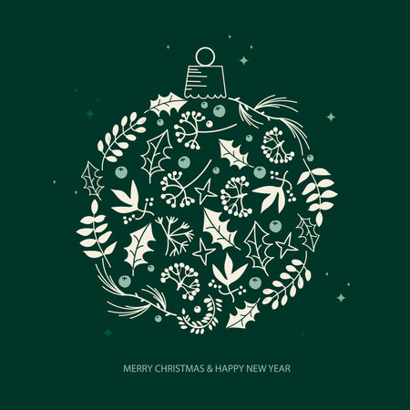 Christmas ball with hand drawn ornaments. Vector sketch illustration.のイラスト素材