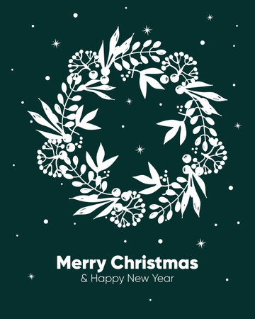 Christmas wreath with branches and berries. Unique design for your greeting cards, banners, flyers. Vector illustration in modern style.のイラスト素材