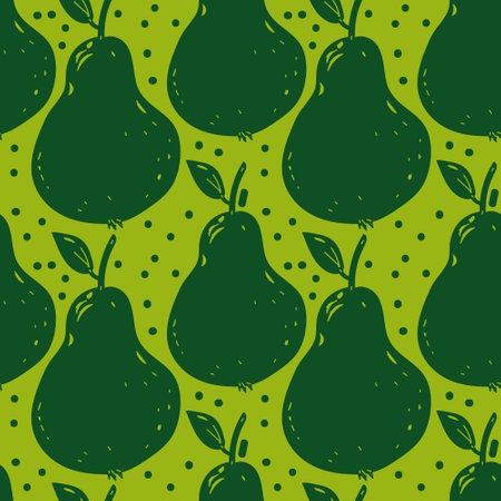 Pear hand drawn seamless pattern, full pear and leaves. Fruit sketch style vector illustrationのイラスト素材