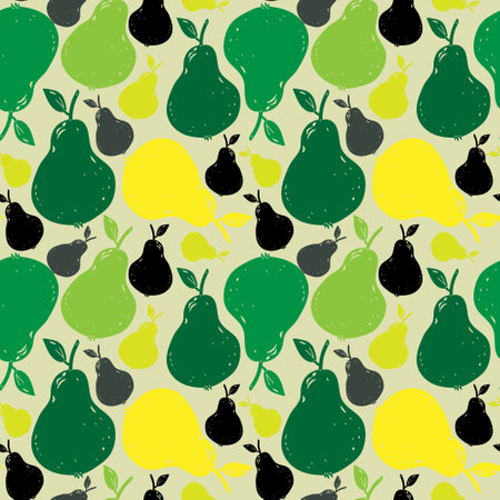 Pear hand drawn seamless pattern, full pear and leaves. Fruit sketch style vector illustration